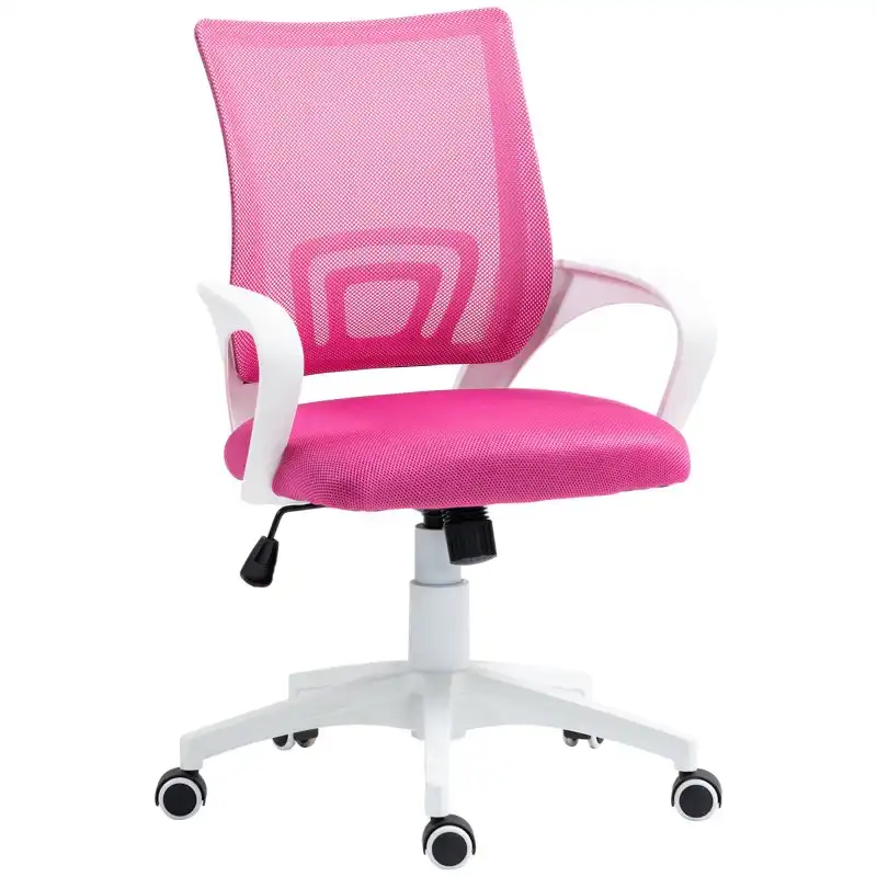 Homcom Silla De Oficina De Malla Con Altura Ajustable Carga 120 Kg Rosa