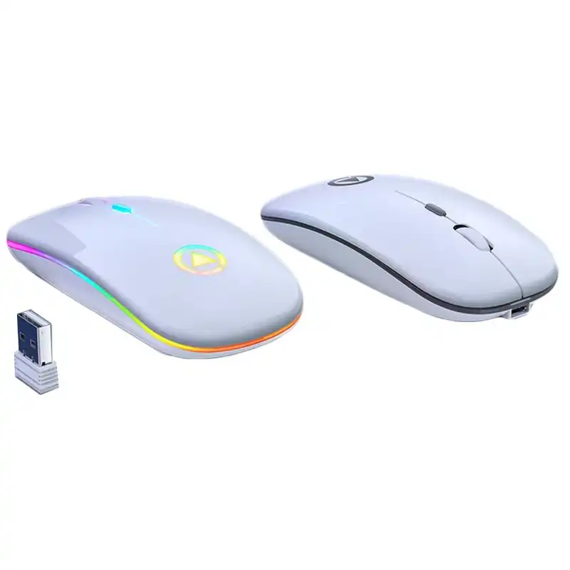 Kinsi A2 Ratón Silencioso Iluminado RGB Recargable Blanco