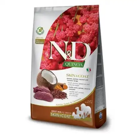 Pienso Farmina ND Dog Quinoa Grain free Skin Coat para perros con venado, 2.5Kg - Farmina - Comparador de precios