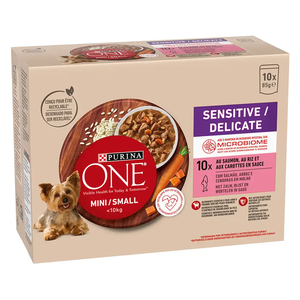 PURINA ONE Mini Sensitive Delicate Salmón - 10 x 85 g - Purina One - Comparador de precios
