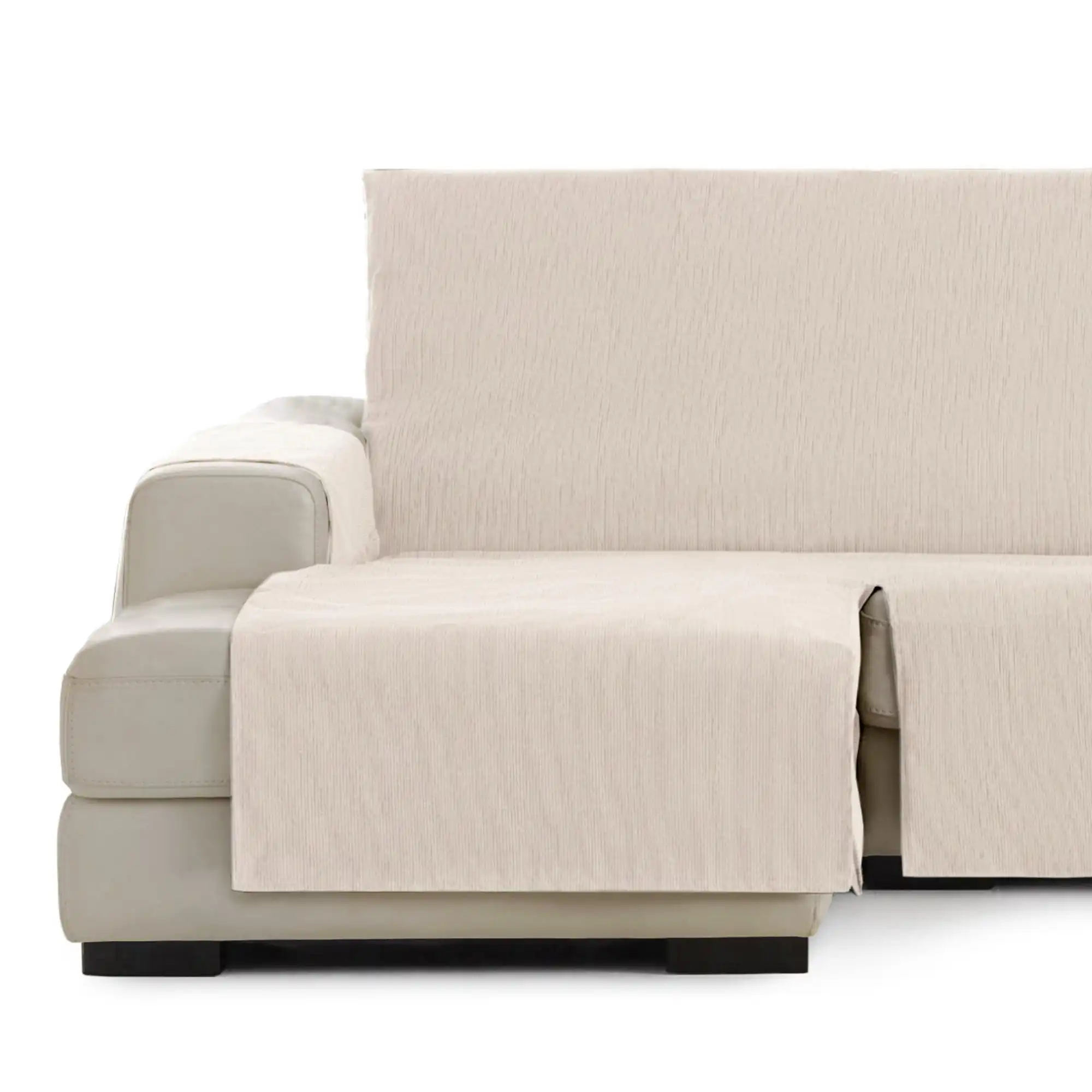 Vipalia Protector Funda Chaise Longue Lisa. Cubresofa Chenilla. Diseño Elite. Color Marfil. Chaise Corto Izquierda