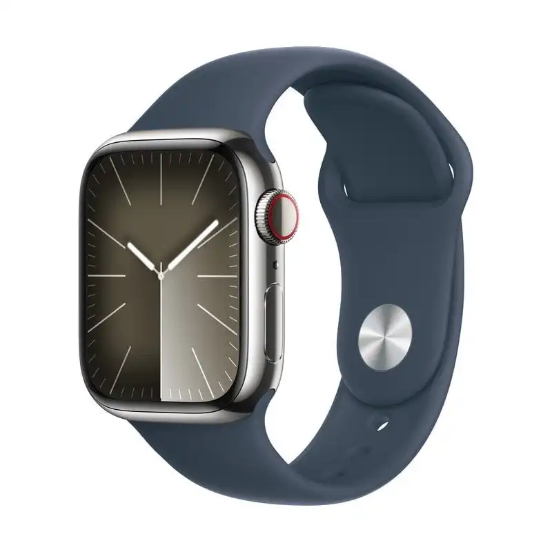 Apple Watch Series 9 GPS + Cellular 41mm Plata Caja de Acero Inoxidable con Correa Deportiva Azul Tempestad M/L