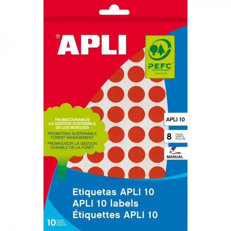 Apli 02732 Etiquetas Adhesivas Circulares 10mm Rojo