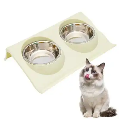 FurryFusion Comedero doble para gatos que se inclina hasta 15° - Verde - Furry Fusion - Comparador de precios