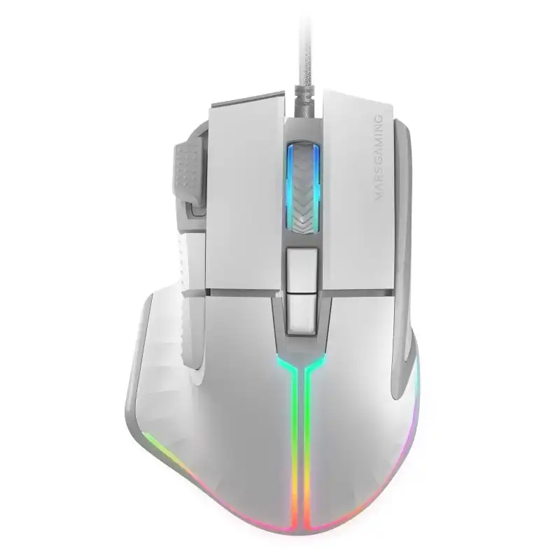 Mars Gaming MM-XT Ratón Gaming RGB Ergonómico con Reposa Pulgar 12800DPI Switches Huano Blanco