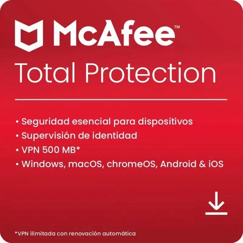 McAfee Total Protection 2024 10 Dispositivos 1 Año PC/Mac/iOS/Android Descarga Digital