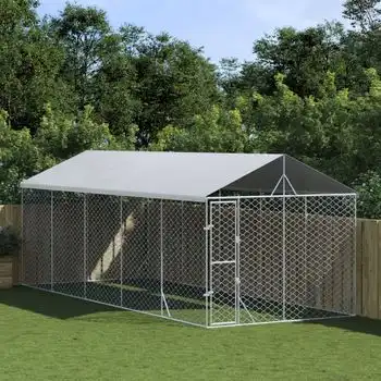 Perrera Exterior | Jaula Para Perro | Parque Para Mascotas Con Techo Acero Galvanizado Plata 3x7,5x2,5 M Cfw783984