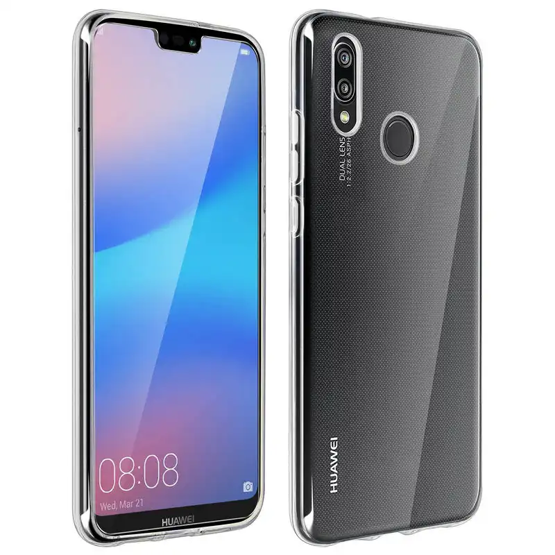 Avizar Funda Silicona Transparente + Cristal Templado para Huawei P20 Lite