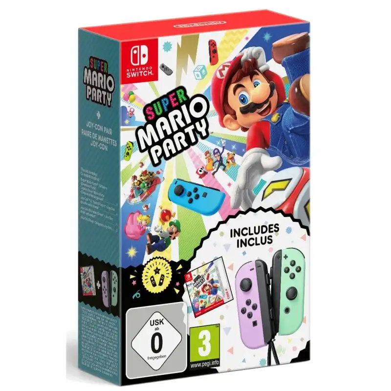 Super Mario Party (Código de Descarga) + Joy-Con Verde Pastel/Morado Pastel Nintendo Switch