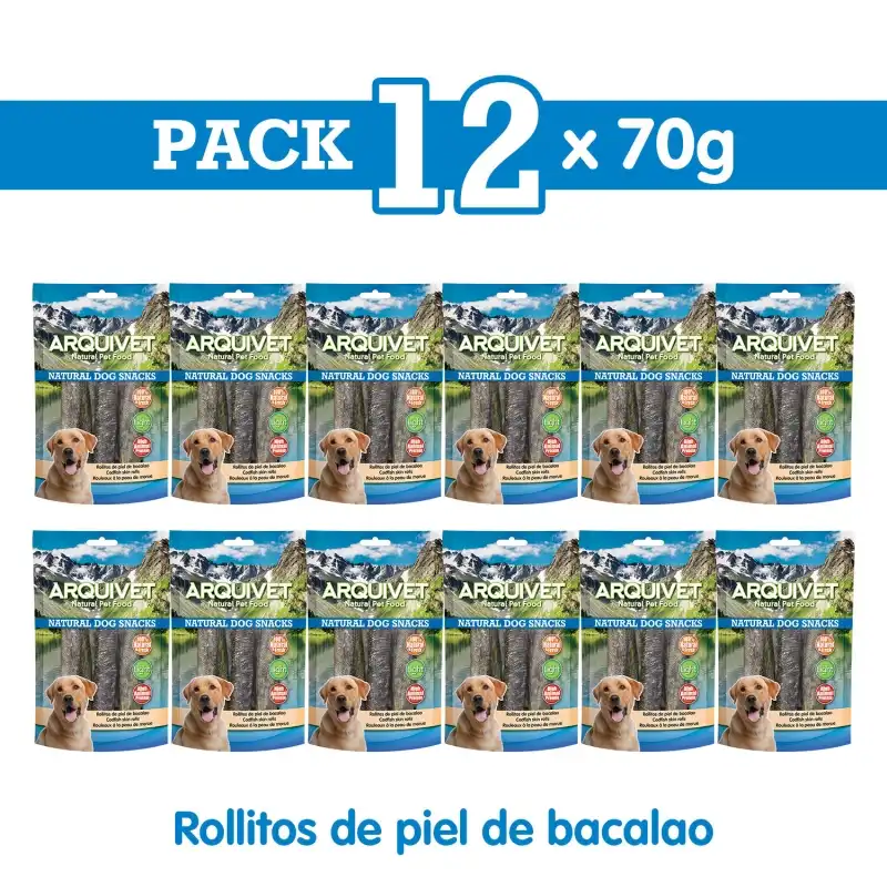 Rollitos de piel de bacalao - 70gr Snack para perros, Unidades 12 unidades