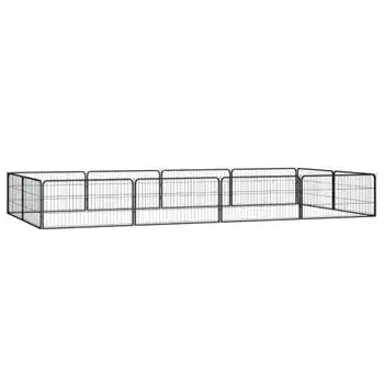 Jaula Perros 12 Paneles | Perrera Exterior Acero Recubierto Polvo Negro 100x50 Cm Cfw765813