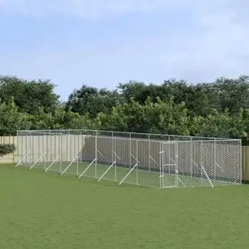 Perrera De Exterior | Jaula Para Perro | Parque Para Mascotas Acero Galvanizado Plateado 4x16x2 M Cfw783717