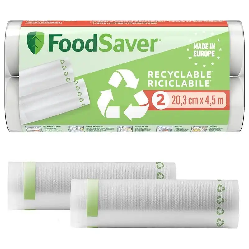 FoodSaver ‎FSR2002X-01 Pack de 2 Rollos para Envasar al Vacío 20.3cm x 4.5m