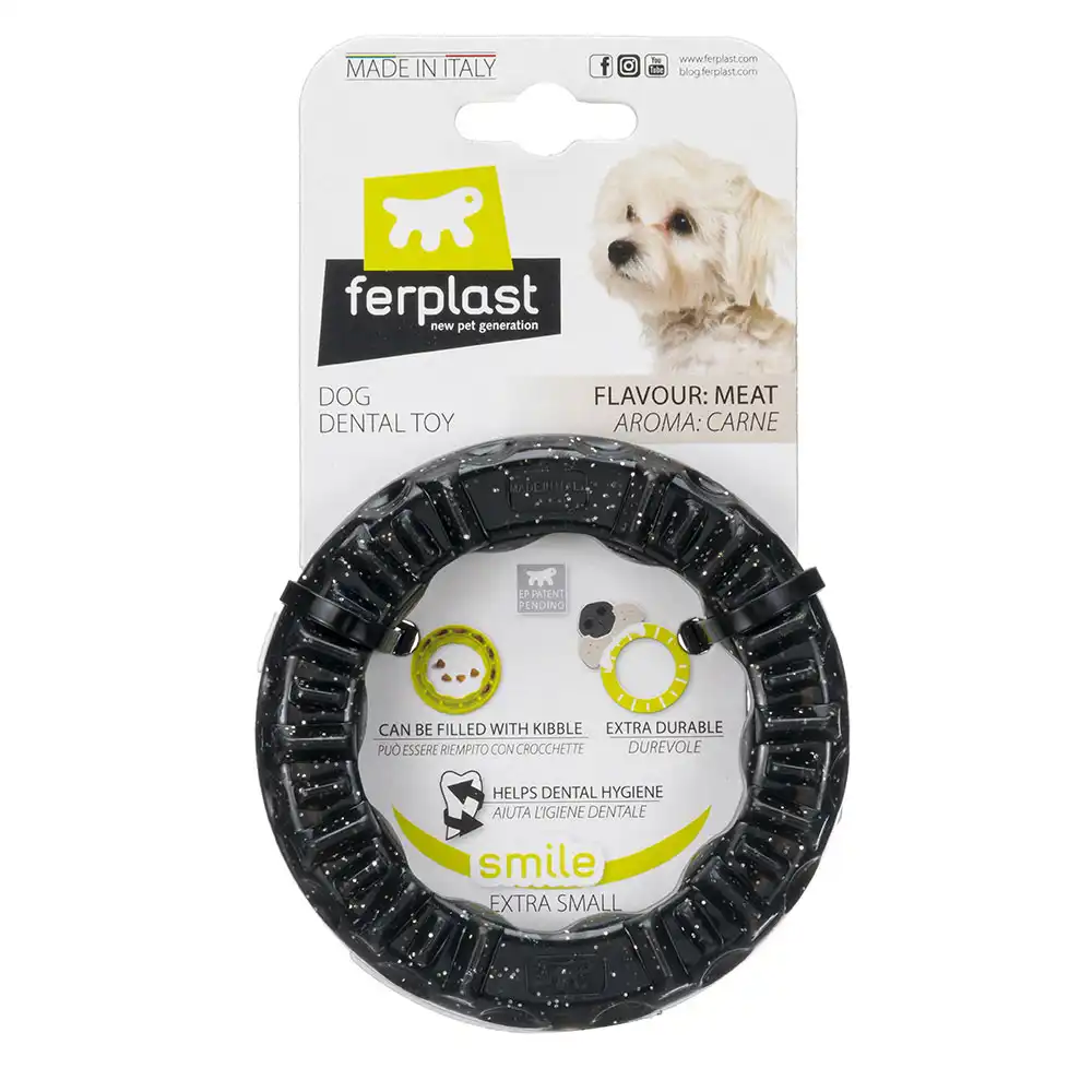 Aro de juguete FERPLAST Smile negro para perros - XS: 8,5 x 1,7 cm (Diám x Al)