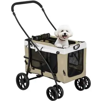 Carrito Para Perros De Tela Oxford Acero 81x58x97,5 Cm-pawhut. Caqui