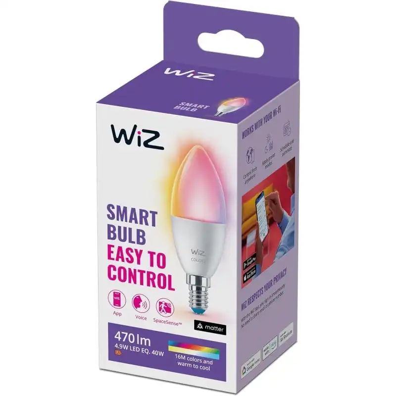 WIZ Vela Bombilla Inteligente LED Wi-Fi RGBW 40W C27 E14