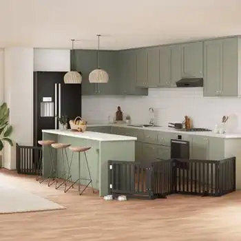 Puerta Para Perros Plegable 6 Paneles Madera Álamo Negra 480 Cm