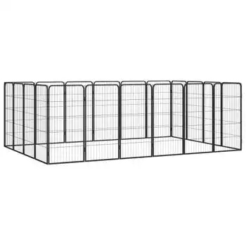 Jaula Perros 20 Paneles | Perrera Exterior Acero Recubierto Polvo Negro 50x100cm Cfw765822