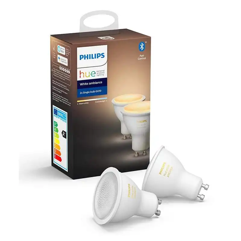 Philips Hue White Ambiance Pack 2 Bombillas Inteligentes LED 5W GU10 Luz Blanca Cálida a Fría