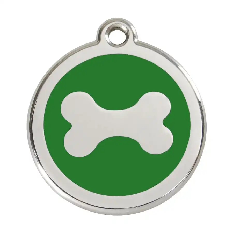 Placa identificativa Acero Inoxidable Esmalte Hueso Verde para perros