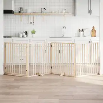 Puerta Para Perros Plegable 4 Paneles Madera De Álamo 320 Cm