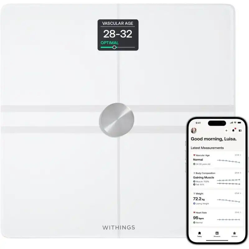 Withings Body Comp Báscula de Baño WiFi con Análisis Corporal Completo Blanca