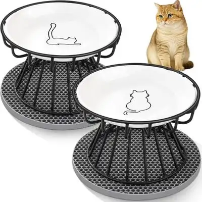 HausPets Lote 2 comederos gato cerámica elevados – Negro - Negro - HausPets - Comparador de precios