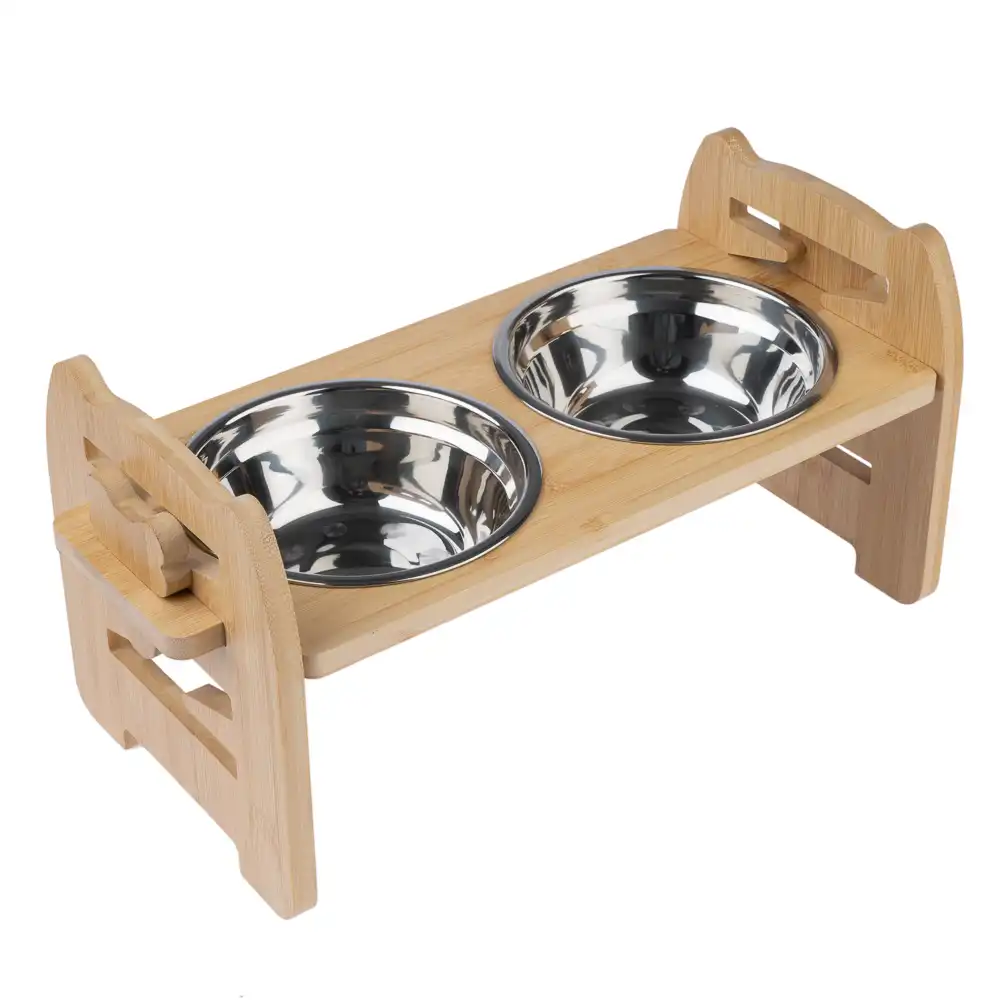 Comedero Doble Modern Living Ubud con base de bambú - 550 ml, 42 x 19 x 20 cm (L x An x Al)