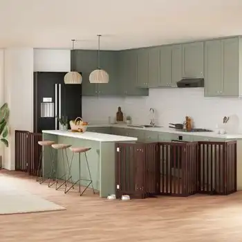 Puerta De Perros Plegable 9 Paneles Madera Álamo Marrón 450 Cm