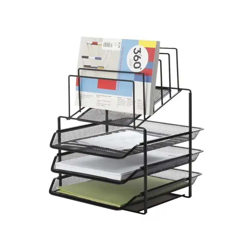 Bandeja Clasificadora Sobres Q-connect Kf17296 Metalica Rejilla Negra 3 Bandejas 300x350x420 Mm