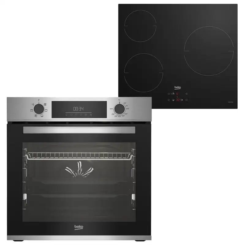 Beko BBSE12340XD Pack Horno Multifunción 72L Inox + Placa Inducción 3 Zonas A Cristal Negro