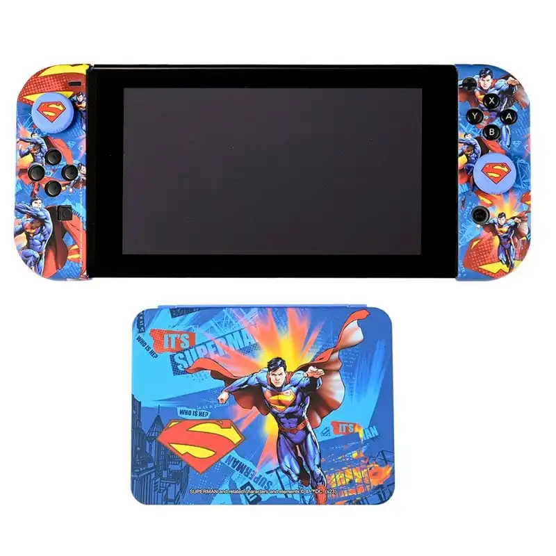 FR-TEC Superman Hard Cases + Grips + Caja de 16 Juegos para Nintendo Switch
