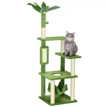 Árbol Para Gatos De Aglomerado Poliéster 49x49x142 Cm-pawhut.verde