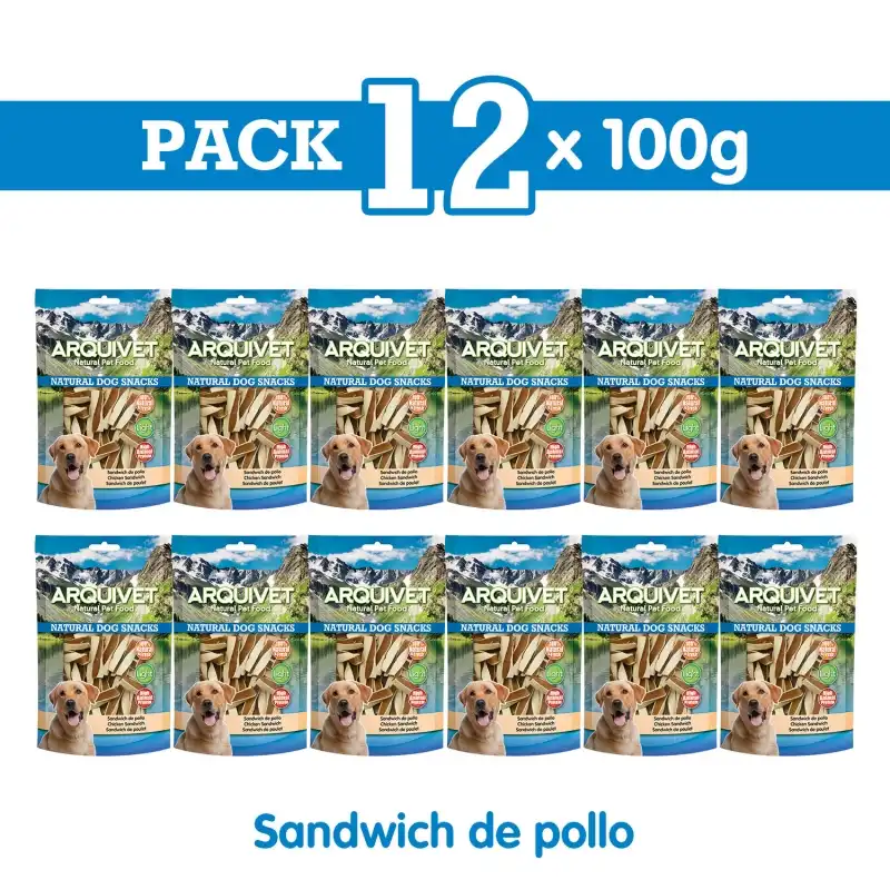 Sandwich de pollo 100g Snack para perros, Unidades 12 unidades