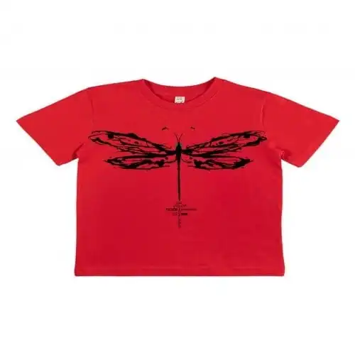 Animal totem camiseta manga corta algodón orgánico libélula rojo para niños