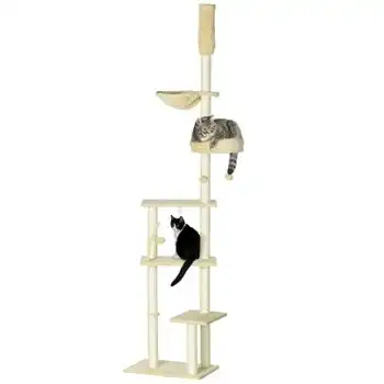 Árbol Para Gatos De Felpa Sisal 54x34x230-250 Cm-pawhut. Beige