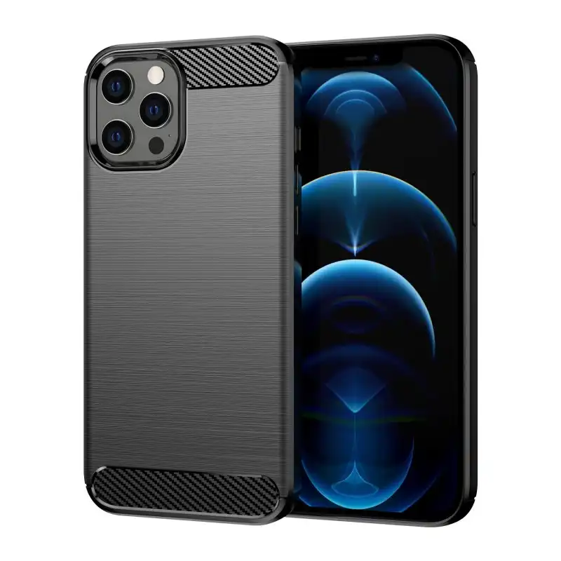 Max Power Digital Funda Fibra De Carbono Para Iphone 12 Pro Max Antigolpes Silicona Negra