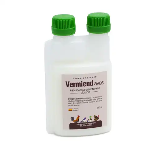 Vermiend 250 ml - Suplemento alimentico para Problemas de Vermes y Coccidios en Gallinas y Otras Aves de Corral - Producto 100% Natural