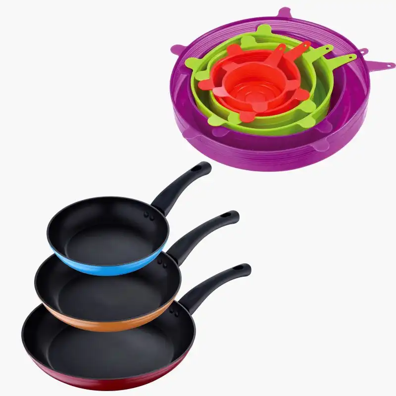 San Ignacio Monza Set 3 Sartenes de Aluminio 20, 24 y 28cm + 12 Tapas de Silicona