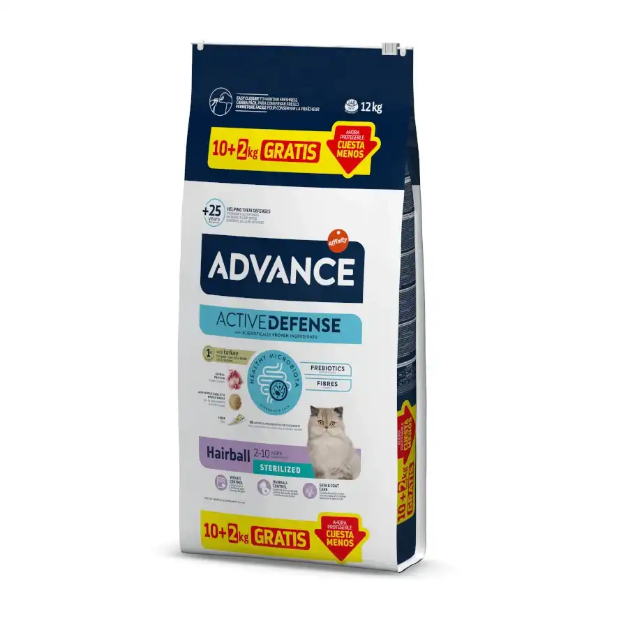 12 KG Advance Sterilized Hairball Pavo y Cebada pienso para gatos - Advance - Comparador de precios