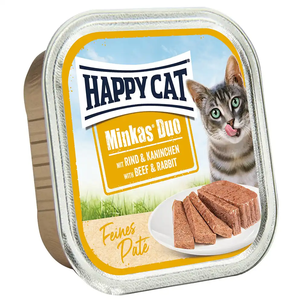 Happy Cat Minkas Duo Bocaditos en cuenco de paté - Vacuno y conejo 16 x 100 g