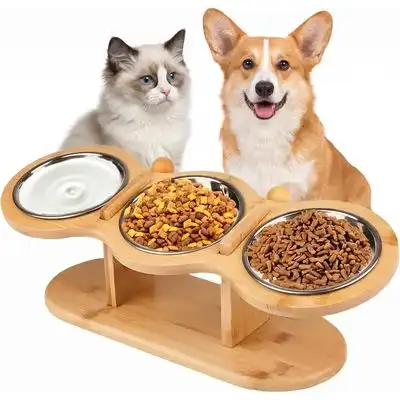 HausPets Comedero gato elevado 3 cuencos acero ajustable - 3 cuencos de acero inoxidable - HausPets - Comparador de precios