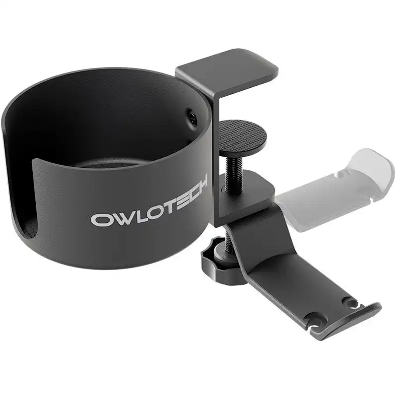 Owlotech Soporte Auriculares y Bebidas Colgador Mesa Estilo Percha Aluminio Anodizado Negro