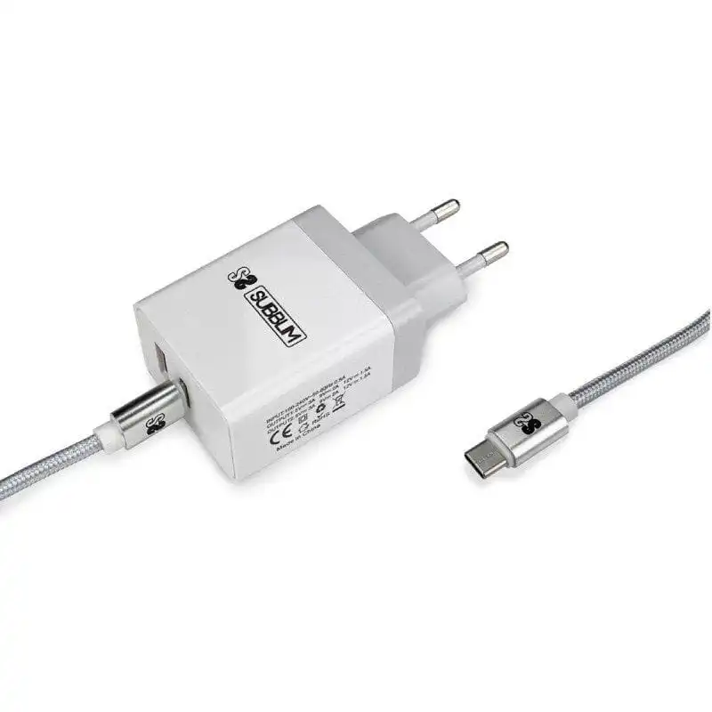 Subblim Cargador de Pared USB 2.4A + Cable USB-C Blanco
