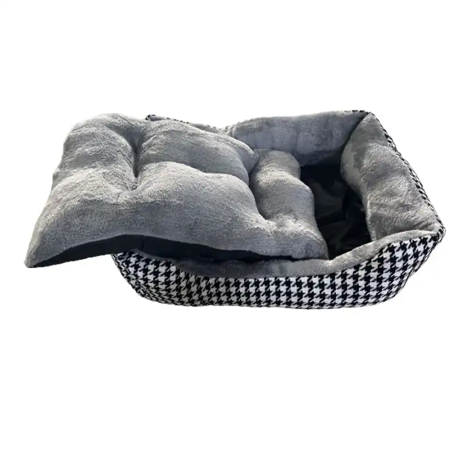 Elegante Cama para Perro y Gato. Diseño cuadros negros. 75 x 50cm