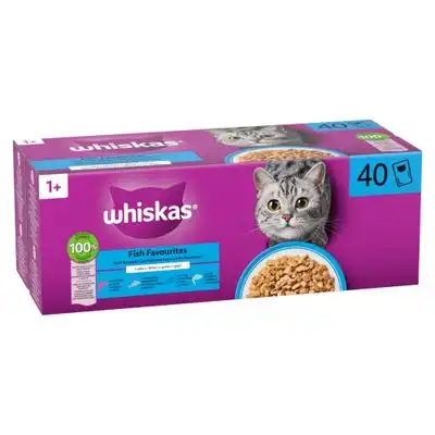 Whiskas 1+ Adult en bolsitas 40 x 85 g - Pescado en gelatina (4 variedades) - Whiskas - Comparador de precios