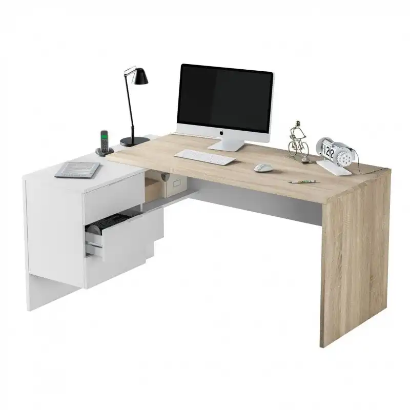 Habitdesign Office Buc Escritorio de Oficina 145x108x73cm Blanco/Roble Canadian