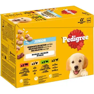Pedigree Junior en bolsitas - Pack mixto - 12 x 100 g - Selección mixta en gelatina (4 variedades) - Pedigree - Comparador de precios