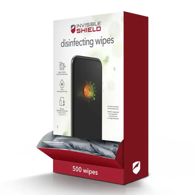 Zagg Toallitas Desinfectantes Antimicrobianas 70% de Alcohol Isopropílico para Dispositivos Electrónicos 500 Unidades