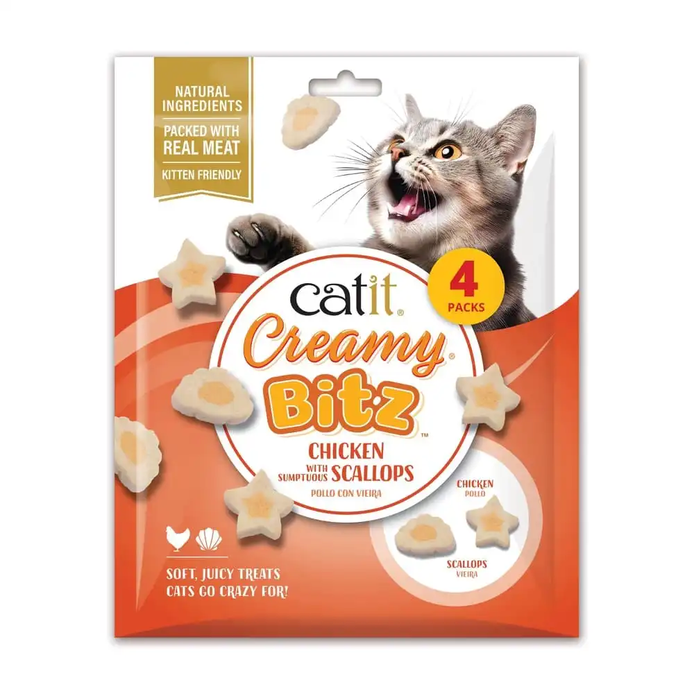 Snacks Catit Creamy Bitz Pollo con Vieiras, 4 x 12 g - 4 x12 g - Catit - Comparador de precios